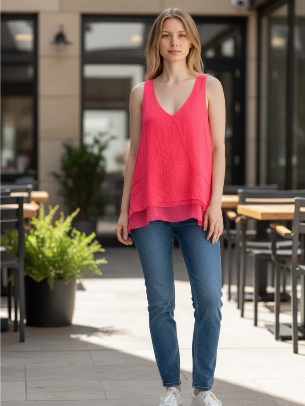 Jessica Simpson Coral Pink Layered V-Neck Tank